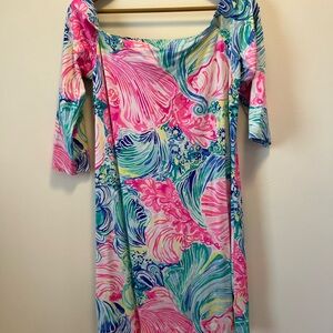 Lilly Pulitzer Over Shoulders Vibrant Pink and Blue Dress